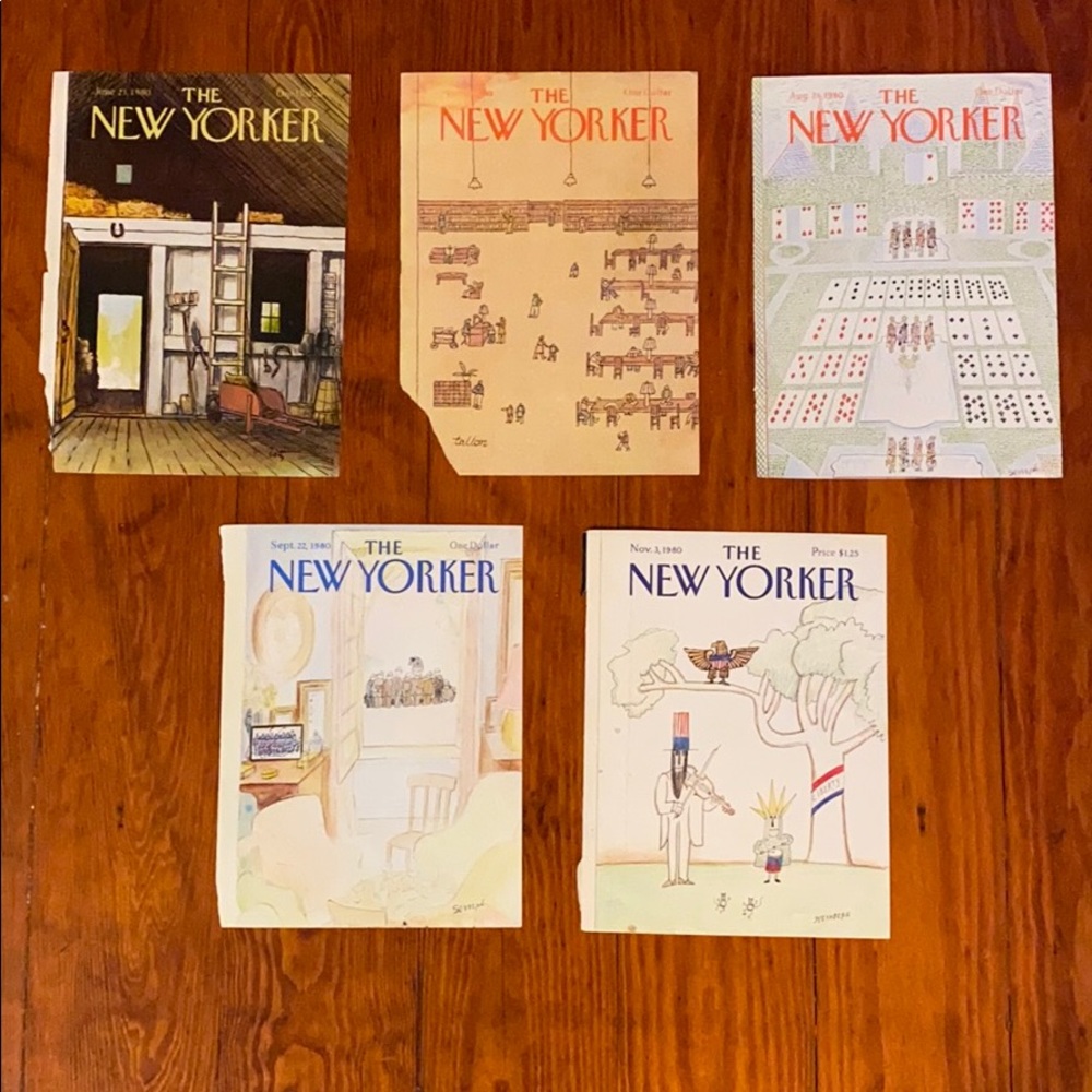 5 New Yorker magazine covers 1980 VNTG Artwork
